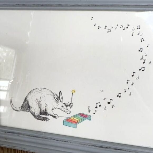 Framed Baby Kids Whimsical Armadillo Xylophone Musical Nursery Art Print. - Picture 2 of 8
